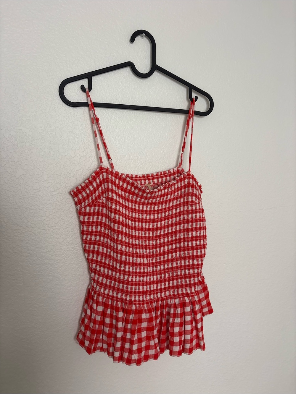 Free People Red and White Gingham Smocked Tank